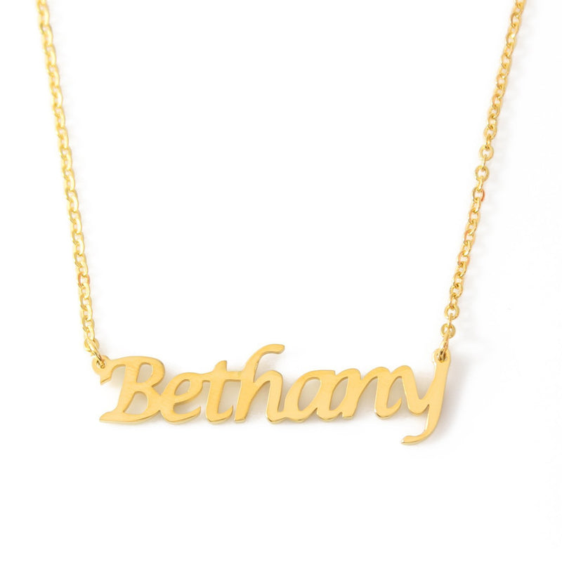 [Australia] - Kigu Bethany Personalised Name Necklace - 18ct Gold Plated Necklace - Custom Jewellery - Adjustable Chain 16" - 19" - Incl Gift Packaging 