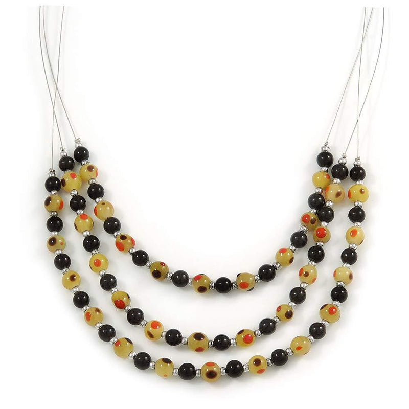 [Australia] - Avalaya 3 Strand Black/Lemon Yellow Glass Bead Wire Layered Necklace - 58cm Long 