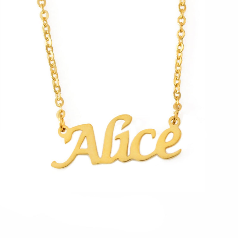 [Australia] - Kigu Alice Personalised Name Necklace - 18ct Gold Plated Necklace - Custom Jewellery - Adjustable Chain 16" - 19" - Incl Box & Bag 