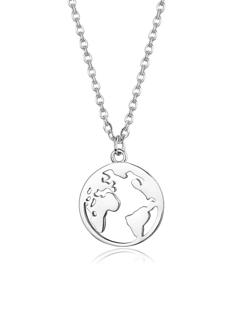 [Australia] - Sllaiss Sterling Silver World Map Pendant Necklace For Women Hollow Round World Continents Necklace Chain Jewelry Gift 16” Type A:silver Tone 