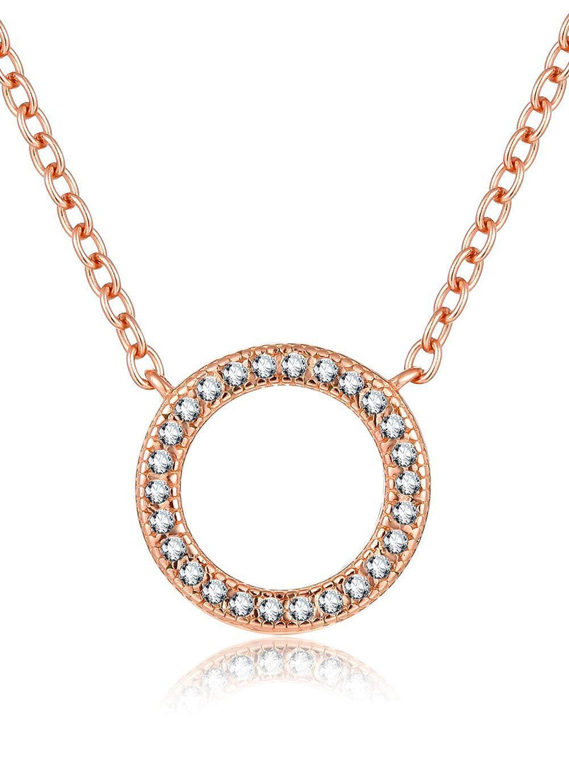 [Australia] - Presentski Rose Gold Plated Necklace, Sterling Silver Necklace with Open Pave Circle Pendant Cubic Zirconia for Girls 