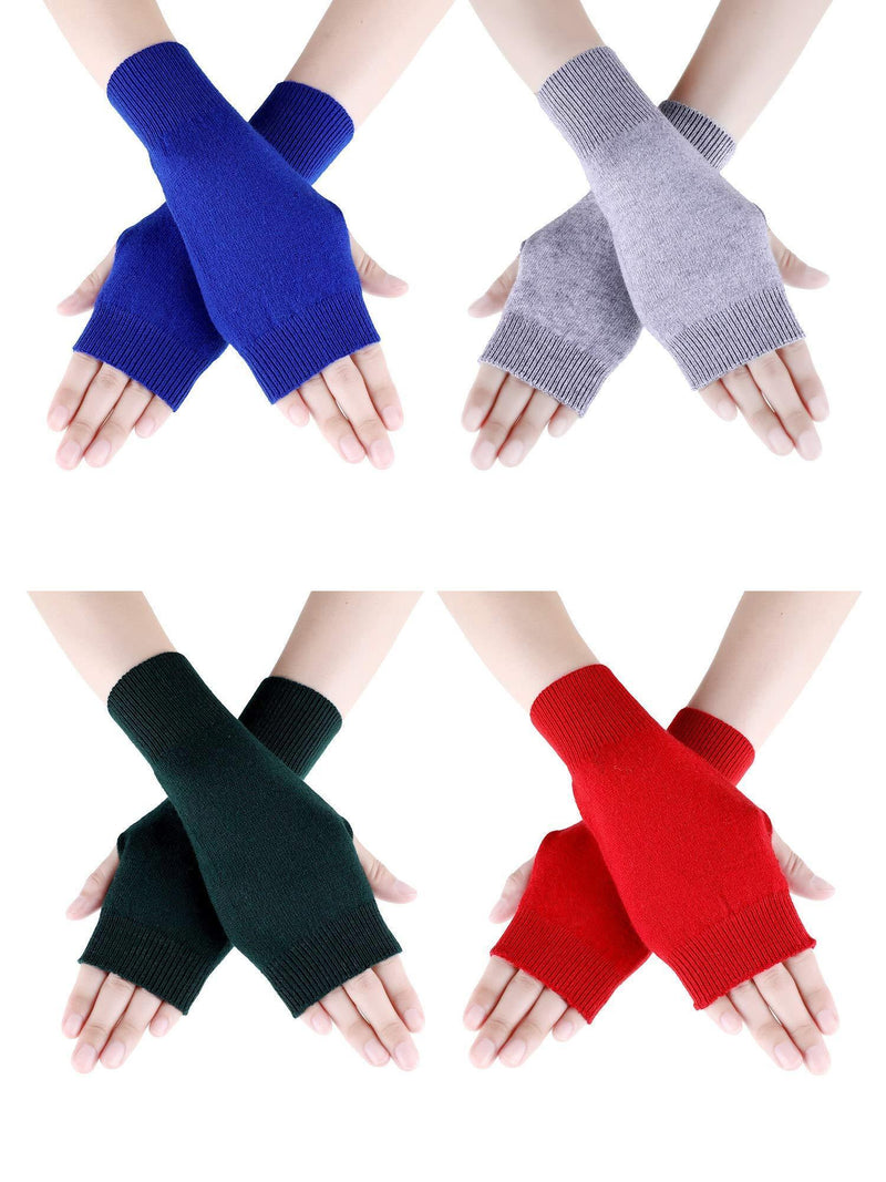 [Australia] - 4 Pairs Cashmere Feel Fingerless Gloves with Thumb Hole Warm Gloves for Women and Men, Color Set 2, 7.5 x 3.5 inches 