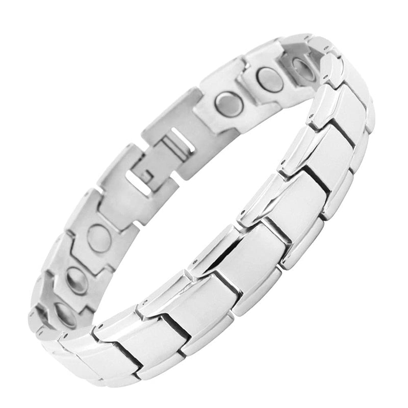 [Australia] - はち Magnetic Lymph Detox Bracelet Men Power Magnets Energy Stainless Steel Gents Bracelet for Couples with Adjustment Tool and Gift Box (Men, Silver) 