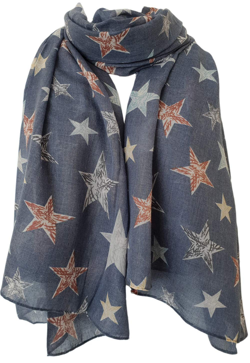 [Australia] - GlamLondon Star Print Scarf Large Size Fashionable Printed Stars Women Wrap Zu8214 - Blue 