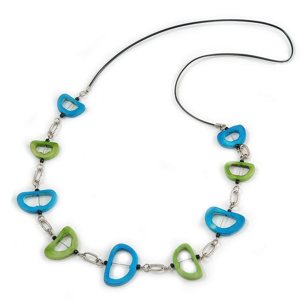 [Australia] - Avalaya Green/Blue Bone Bead Black Cord Necklace - 90cm L 