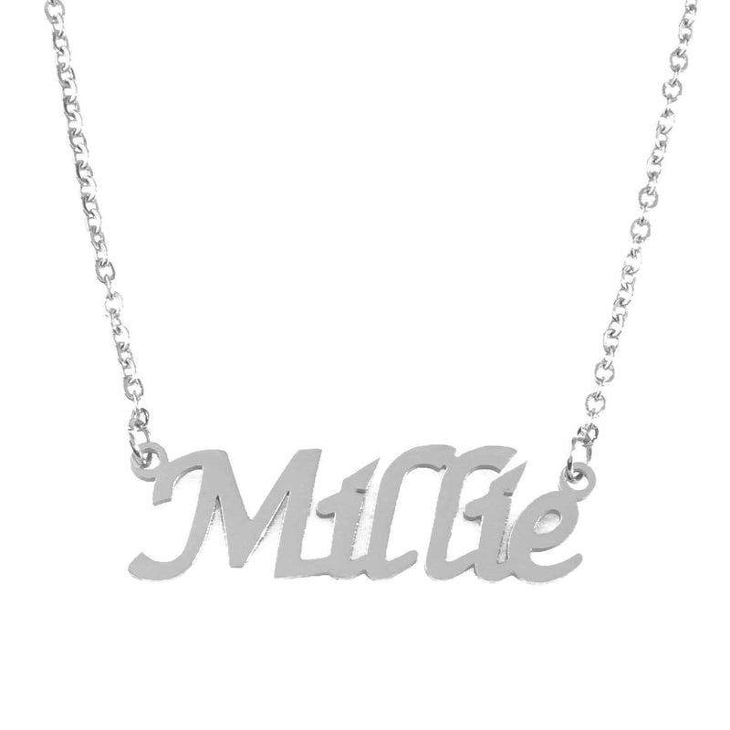 [Australia] - Kigu Millie Personalised Name Necklace - Silver Tone Necklace - Custom Jewellery - Adjustable Chain 16" - 19" - Incl Box & Bag 