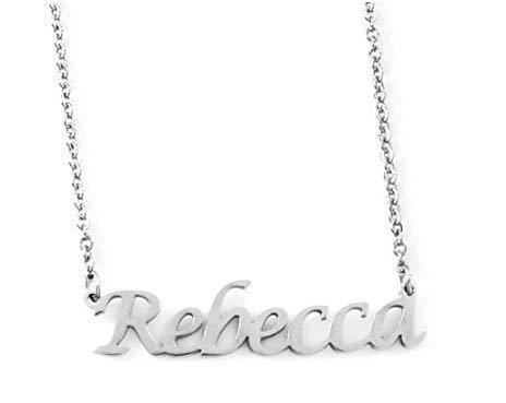 [Australia] - Kigu Rebecca Personalised Name - Silver Tone Necklace - Adjustable Chain 16" - 19" - Incl Gift Packaging 