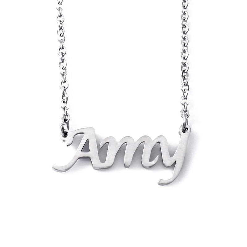 [Australia] - Kigu Amy Personalised Name Necklace - Silver Tone Necklace - Adjustable Chain 16" - 19" - Incl Box & Bag 