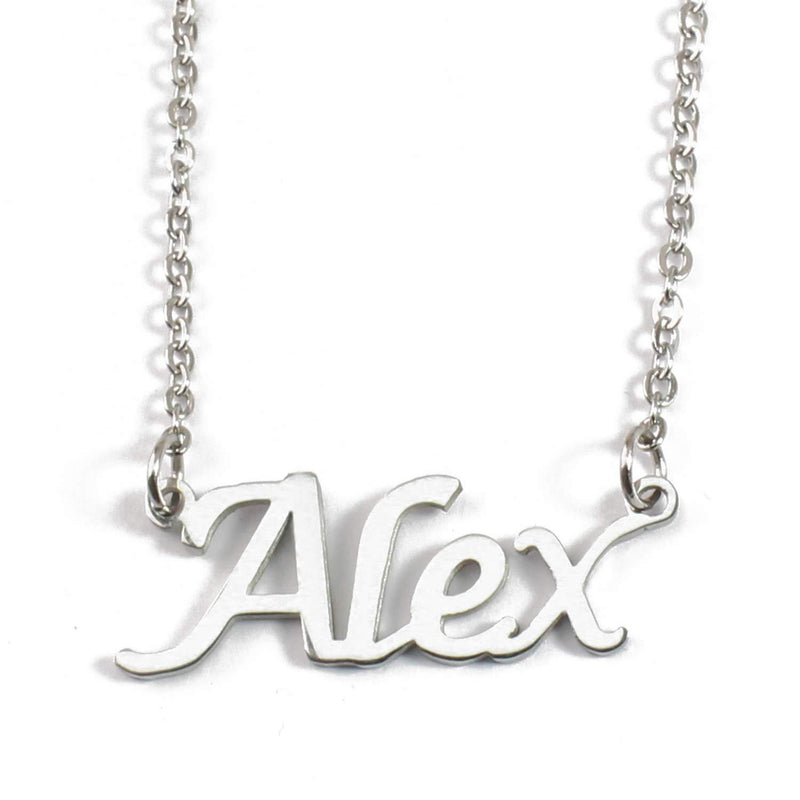 [Australia] - Kigu Alex Personalised Name Necklace - Silver Tone Necklace - Custom Jewellery - Adjustable Chain 16" - 19" - Incl Box & Bag 