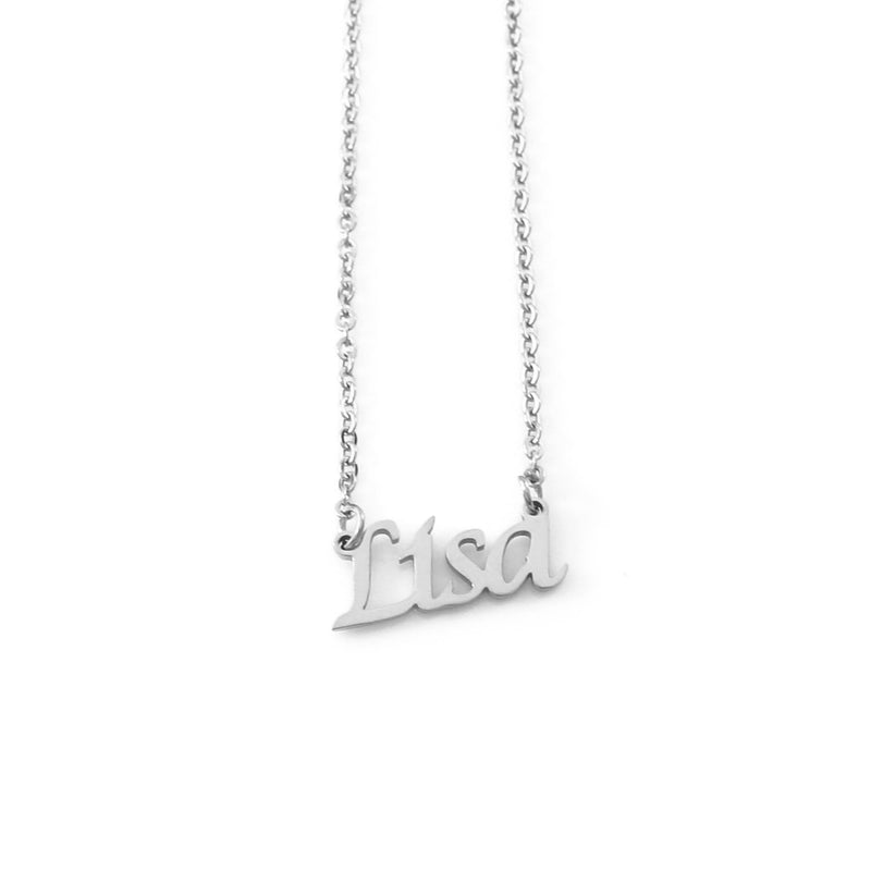 [Australia] - Kigu Lisa Personalised Name - Silver Tone Necklace - Adjustable Chain 16" - 19" - Incl Gift Packaging 