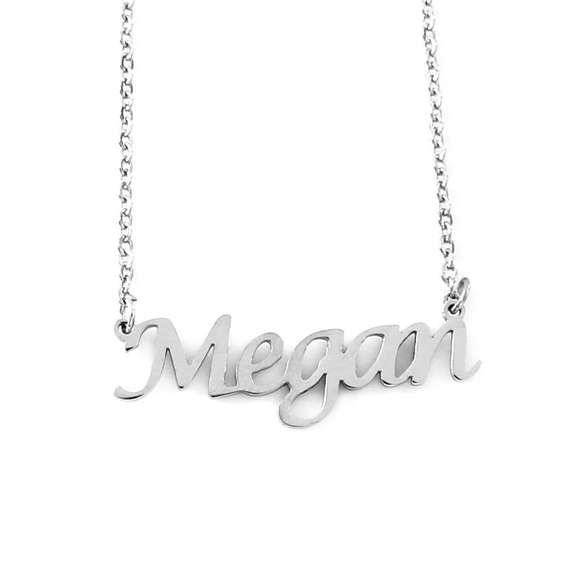 [Australia] - Kigu Megan Personalised Name Necklace - Silver Tone Necklace - Adjustable Chain 16" - 19" - Incl Gift Packaging 