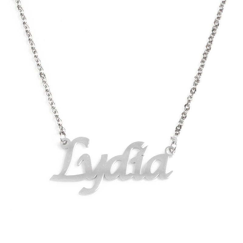 [Australia] - Kigu Lydia Personalised Name - Silver Tone Necklace - Adjustable Chain 16" - 19" - Incl Gift Packaging 