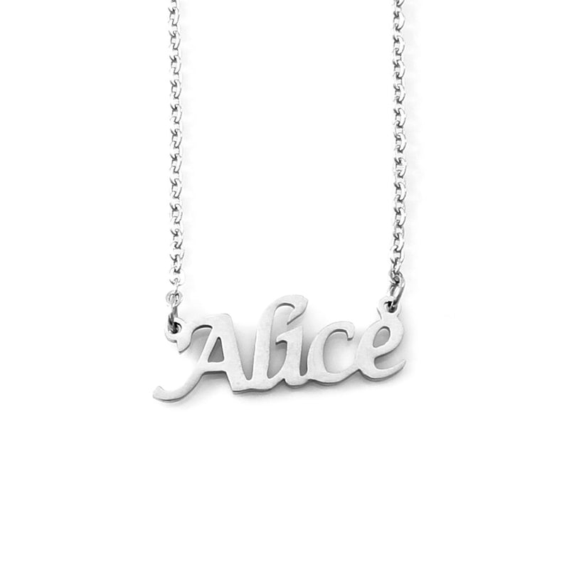 [Australia] - Kigu Alice Personalised Name Necklace - Silver Tone Necklace - Custom Jewellery - Adjustable Chain 16" - 19" - Incl Gift Packaging 