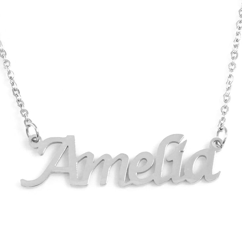 [Australia] - Kigu Amelia Personalised Name - Silver Tone Necklace - Adjustable Chain 16" - 19" - Incl Gift Packaging 