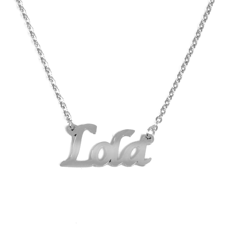[Australia] - Kigu Lola Personalised Name Necklace - Silver Tone Necklace - Customised Jewellery - Name Pendant Lola - Personalised Jewellery for Women - Adjustable Chain 16" - 19" - Incl Gift Packaging 