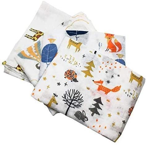 [Australia] - Little English Quality Muslin Squares cloth for Babies, Ultrasoft with 4 unique animal designs - Animal Friends - Pack of 4 - Size 60cm x 60cm 
