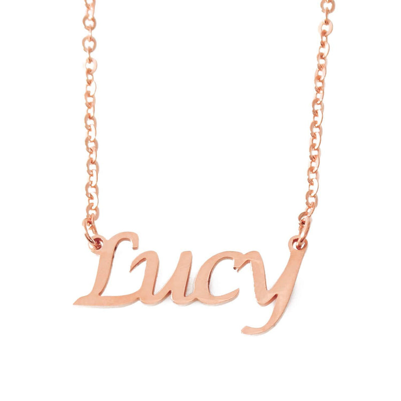 [Australia] - Kigu Lucy Personalised Name Necklace - 18ct Rose Gold Plated Necklace - Custom Jewellery - Adjustable Chain 16" - 19" - Incl Box & Bag 