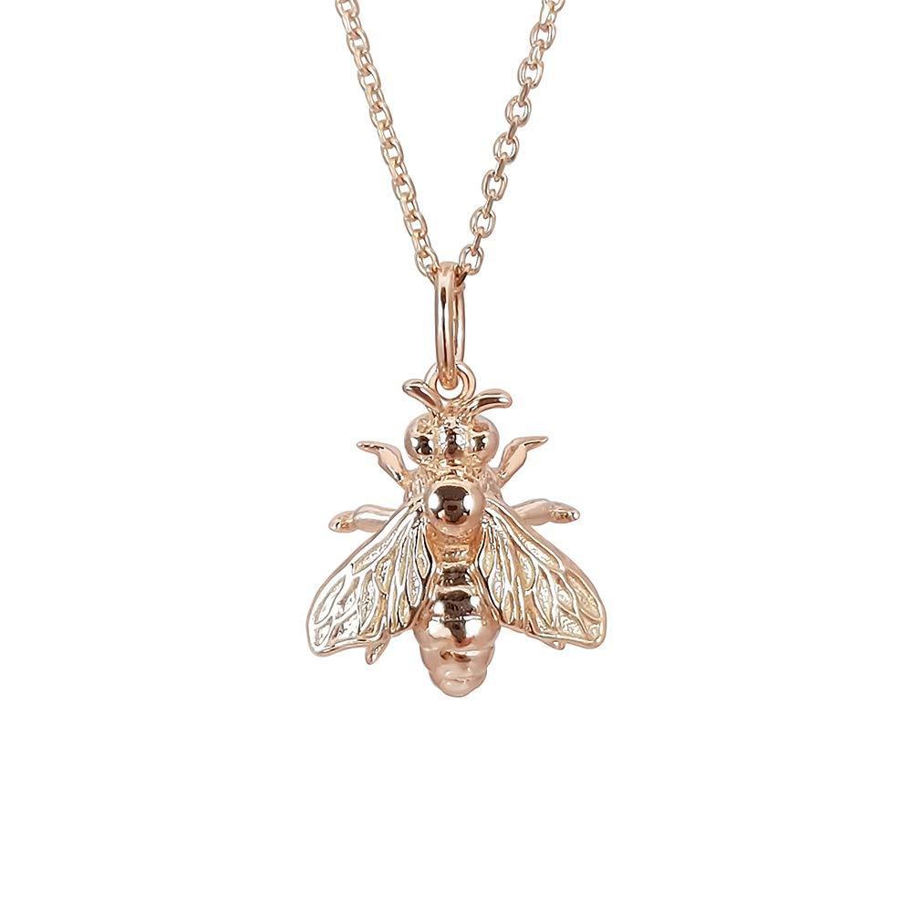 [Australia] - Kiara Jewellery 925 Sterling Silver Rose Gold Plated Honey Bee Pendant Necklace on matching 18" Sterling Silver Trace Or Curb Chain. 