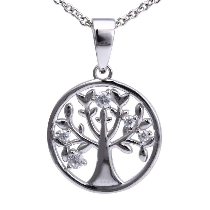 [Australia] - Solid Sterling Silver Tree of Life Pendant & Chain Set with White Cubic Zirconia 45.0 Centimetres 