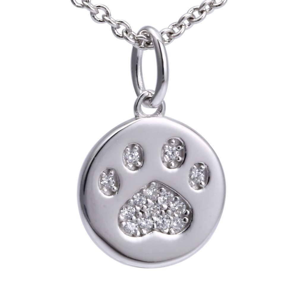 [Australia] - Solid 925 Sterling Silver Paw Pendant & Chain Set with White Cubic Zirconia, Dog, Cat or Pet 45.0 Centimetres 