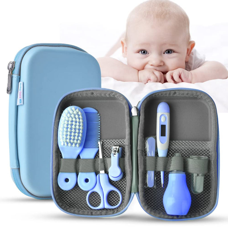 [Australia] - Baby Grooming Kit - Essentials Newborn Care Items for Travel & Home Use-with Manicure Set, Thermometer - Baby Essentials for Newborn, Infant, Toddler Girls & Boys | 8 Pcs Baby Healthcare Kit (Blue) blue 