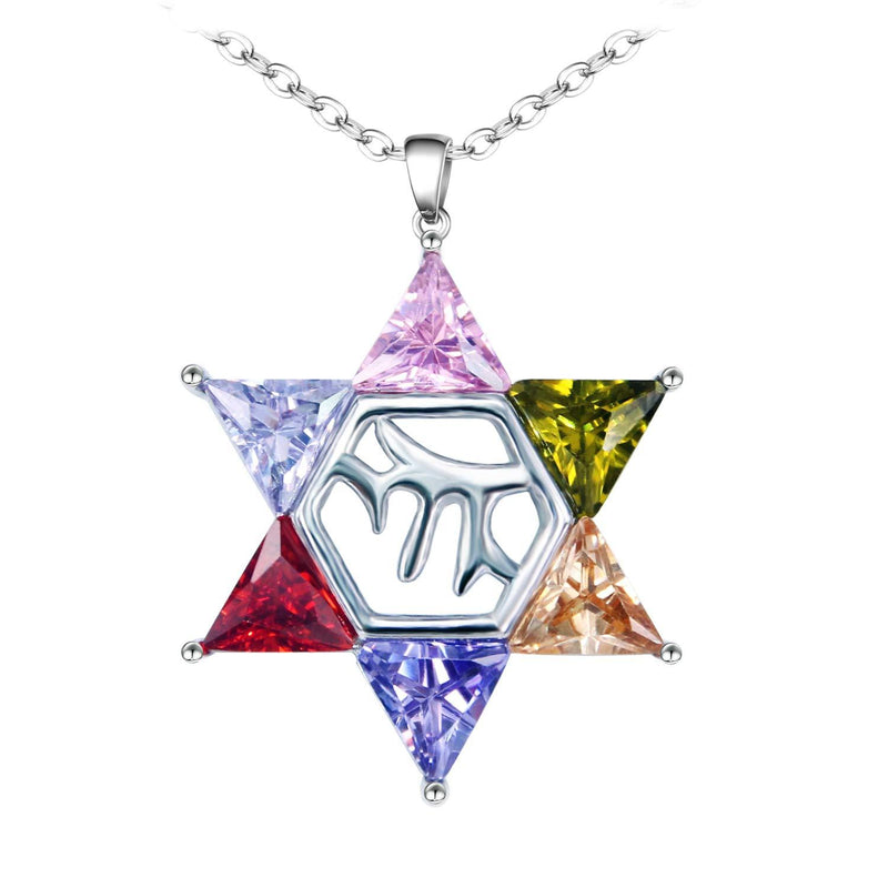 [Australia] - Bibeary Silver Necklace 925 Sterling Silver Six-Star Pendant elegant Jewellery Gifts Colorful 