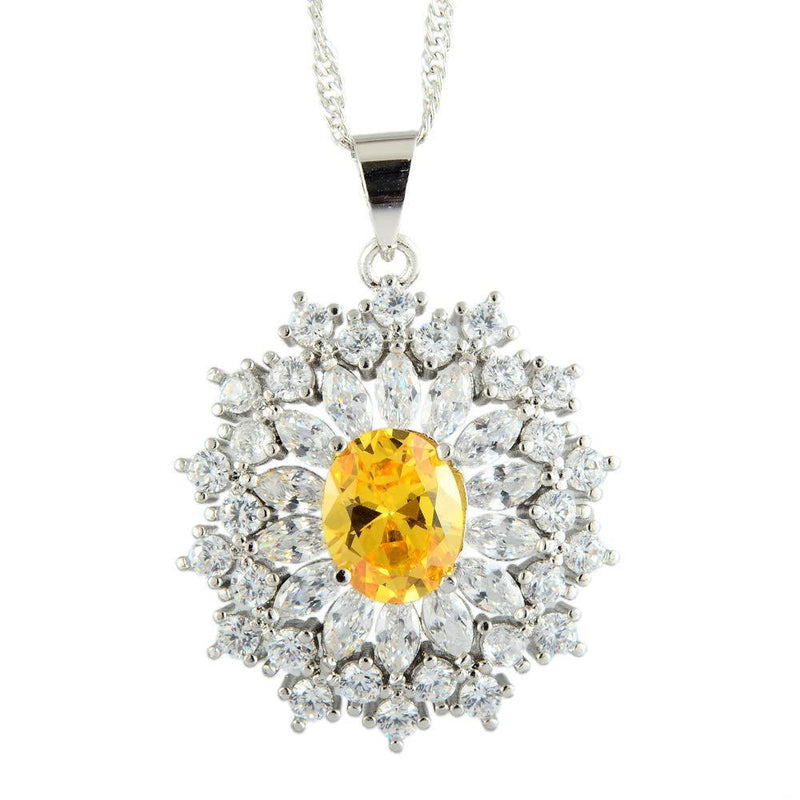 [Australia] - Rizilia Blossom Pendant with 46cm(18") Chain & Oval Cut Gemstones CZ [4 Colours Available] in 18K White Gold Plated, Simple Modern Elegance Yellow Citrine 