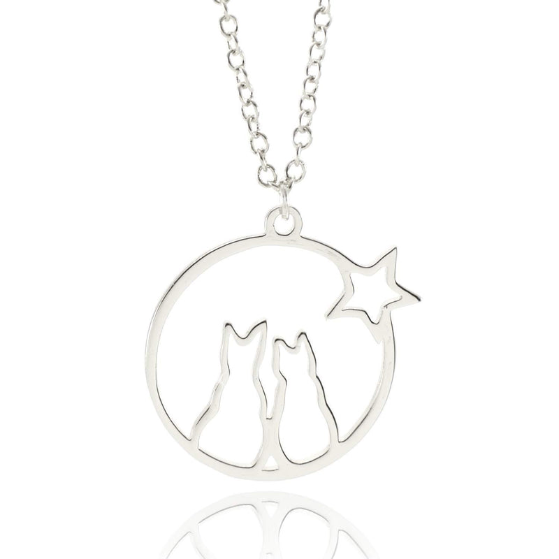 [Australia] - Natsandles Silver Womens Cat & Star Friendship Necklace. Charming, Pendant Design - Hand Packaged in a Beautiful Gift Box. 18 inch Chain with a Lobster Clasp - Makes a Unique Gift! 