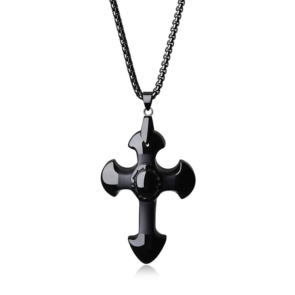 [Australia] - coai Religious Obsidian Cross Pendant Chain Necklace Obsidan/Stainless Steel 