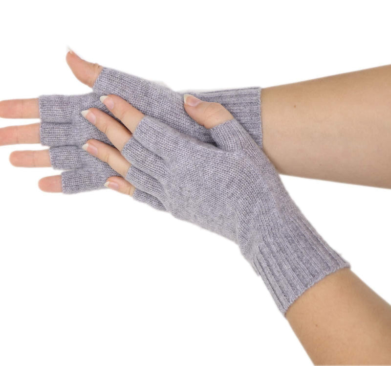 [Australia] - Prettystern 100% cashmere Half-finger Gloves Wirst Warmers Gauntlets cuffs for Women, 7.9" / 3.54" Light Grey 