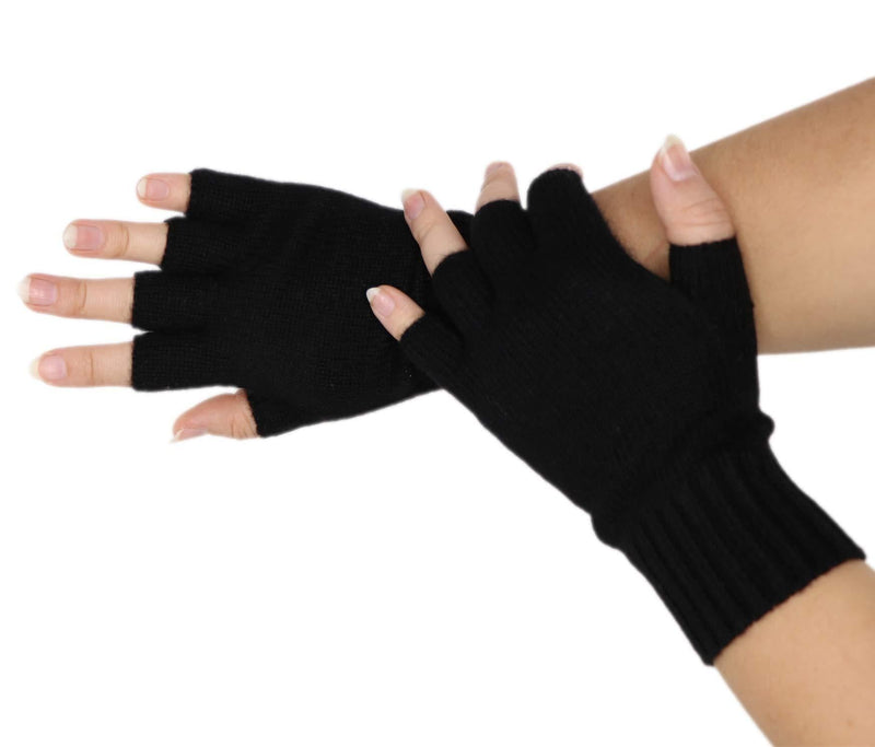 [Australia] - Prettystern 100% cashmere Half-finger Gloves Wirst Warmers Gauntlets cuffs for Women, 7.9" / 3.54" Black 