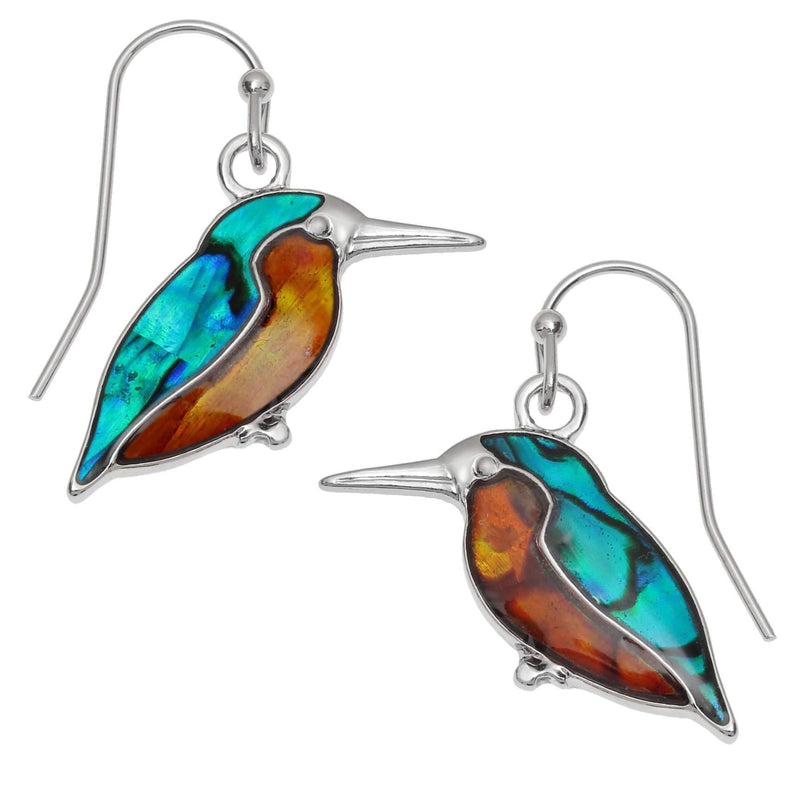 [Australia] - Kiara Jewellery Kingfisher Fishhook Earrings Inlaid With Natural Greenish Blue And Orange Paua Abalone Shell. Hypoallergenic Non Tarnish Silver Colour Rhodium plated. 