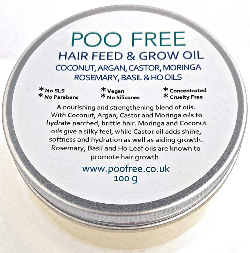 [Australia] - HAIR FEED & GROW OIL - 100 g - by POO FREE. Blend of Coconut, Castor, Argan and Moringa Oils with Rosemary, Basil and Ho Leaf Oil. Hair Growth. Repairs, Nourish Dry Scalp and Damaged Hair. Natural. 