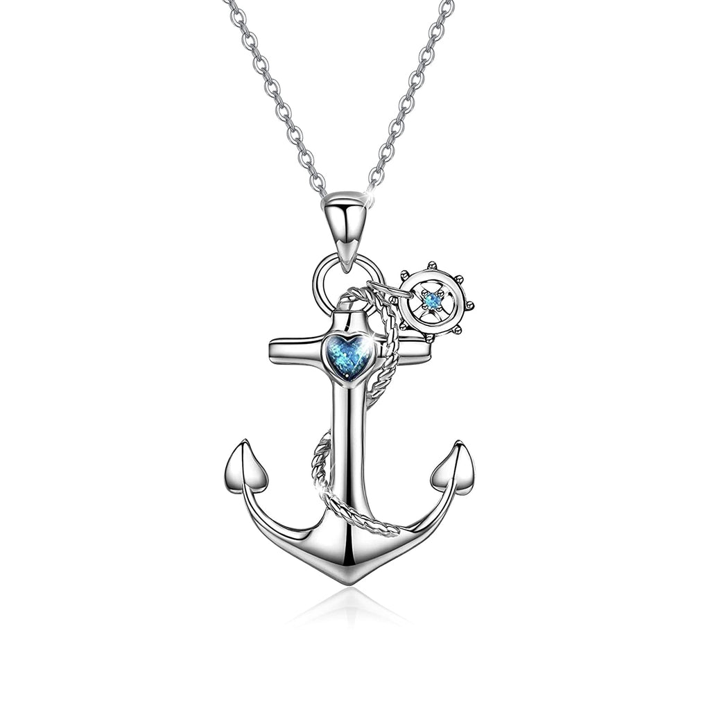 [Australia] - Anchor Necklace for Women Girls Pendant Jewellery 925 Sterling Silver Blue Ocean Heart Anchor & Rudder Nautical Necklaces Gift 