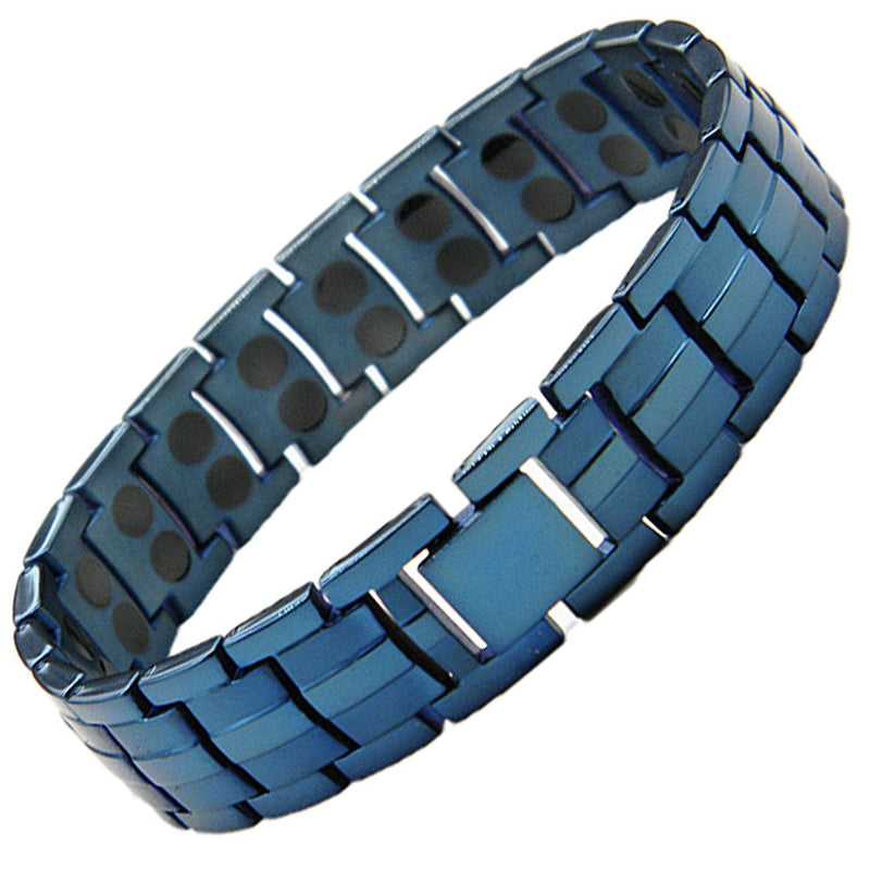 [Australia] - StarGems Titanium Magnetic Bracelet Mens Womens HIGH Strength 3,000 Gauss Magnets Double Row Blue Chunky Oyster Style Ladies Bangle + Gift Pouch 