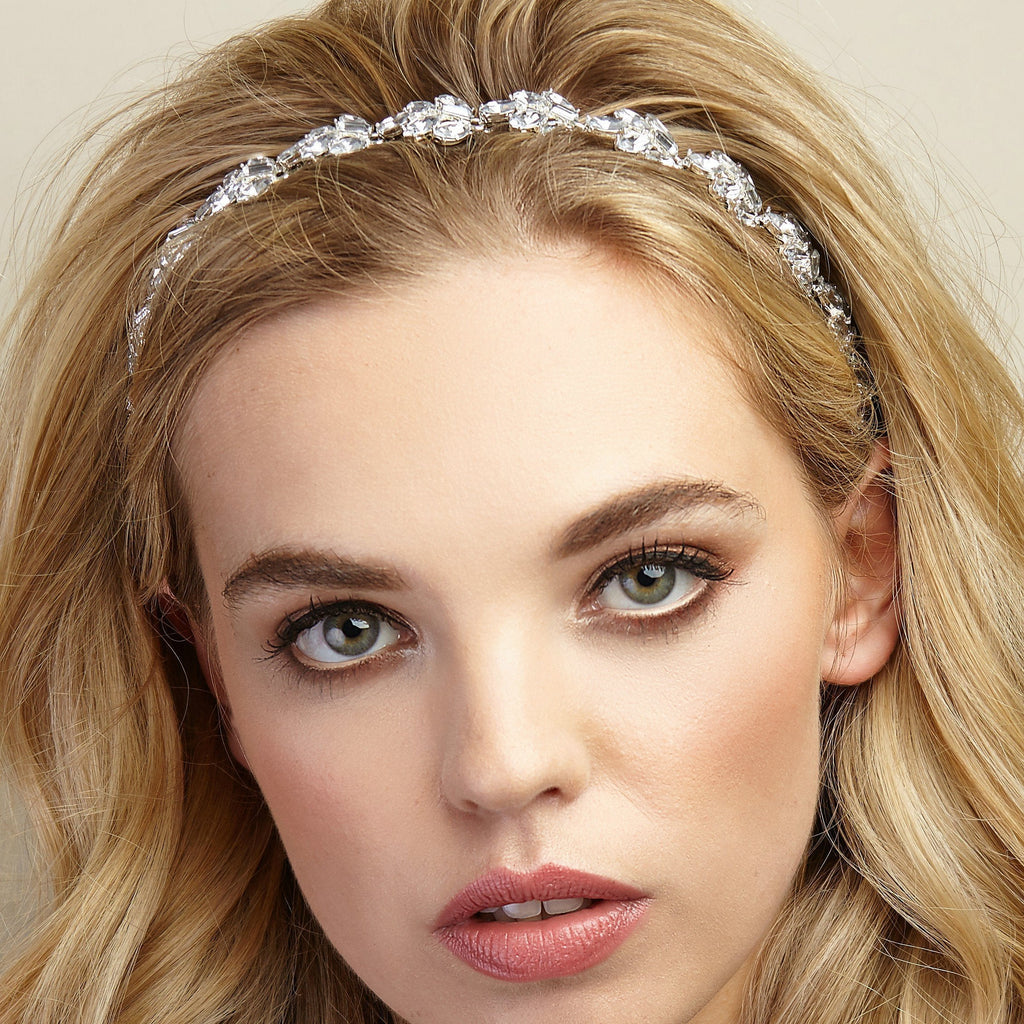 [Australia] - Vintage Headband Crystal Hairband Rhinestone Headband by QueenMee (Silver) Silver 