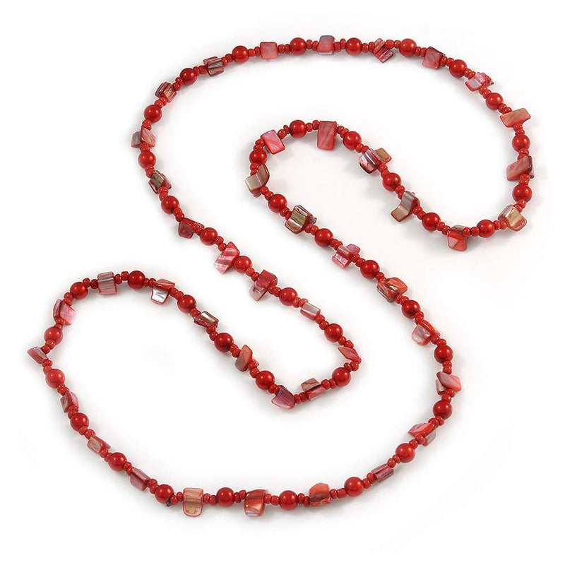 [Australia] - Avalaya Red Glass and Shell Bead Long Necklace - 106cm Long 