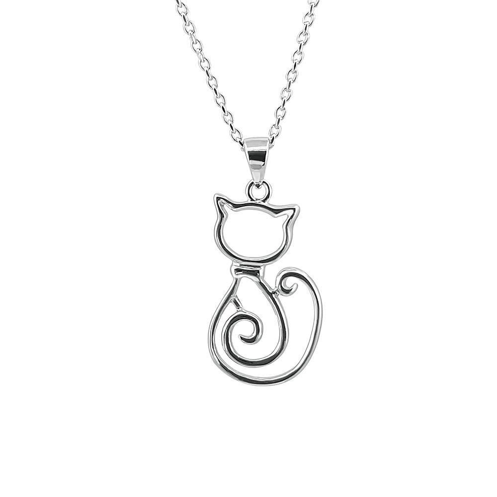 [Australia] - Kiara Jewellery 925 Sterling Silver Sitting Cat Pendant Necklace on 18" Sterling Silver Trace Or Curb Chain. 