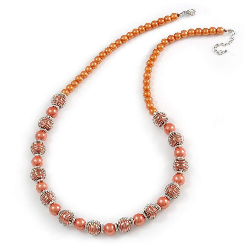 [Australia] - Avalaya Peach Orange Glass Bead with Silver Tone Metal Wire Element Necklace - 64cm L/ 4cm Ext 