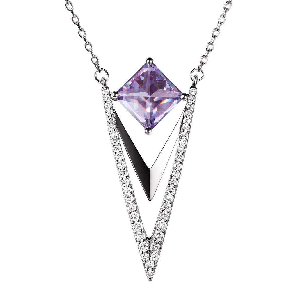 [Australia] - Franki Baker Art Deco Style Amethyst & Diamond CZ Swivel Pendant Necklace. Length:45cm 