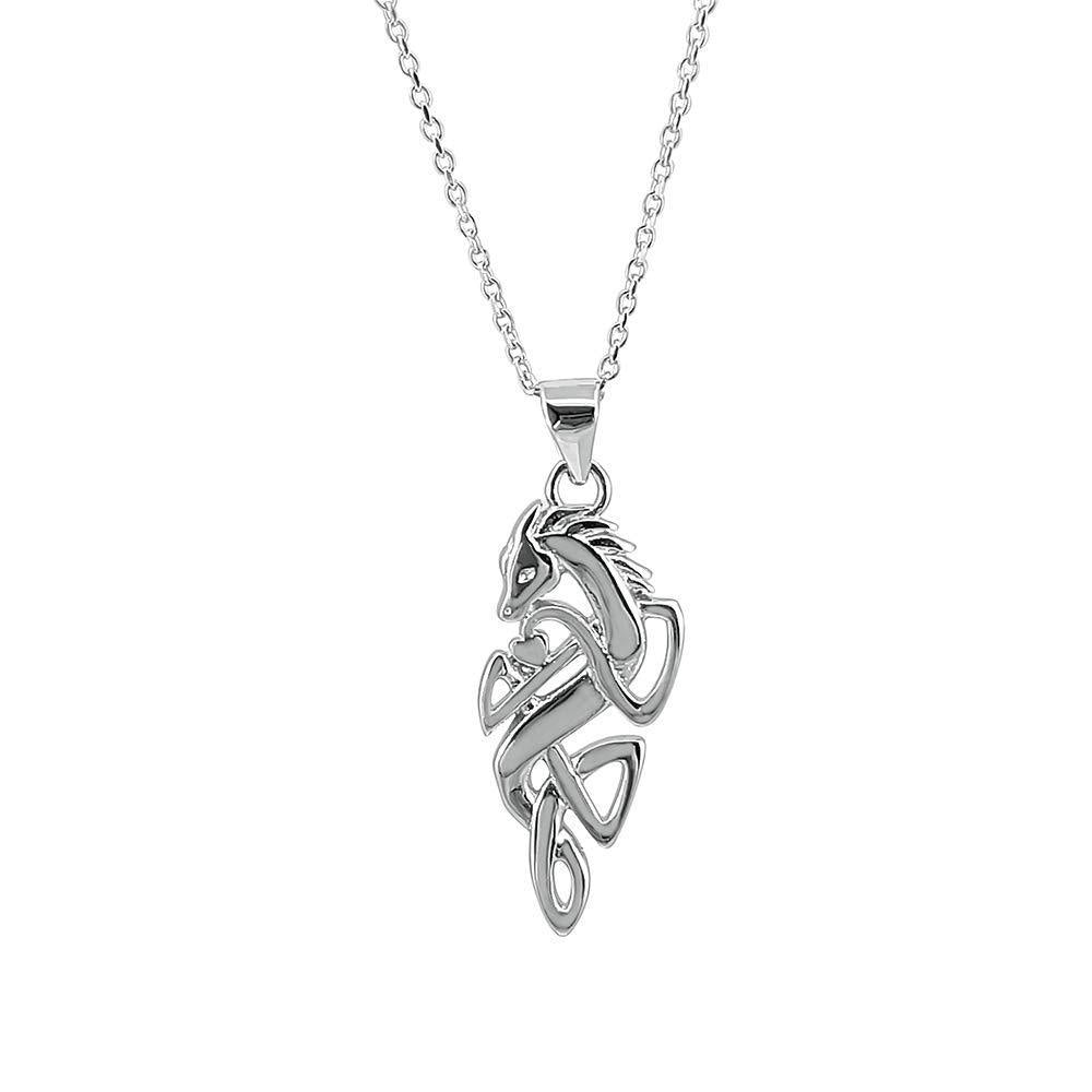 [Australia] - Kiara Jewellery 925 Sterling Silver Horse On A Celtic Knot Pendant Necklace on 18" Sterling Silver Trace Or Curb Chain. 