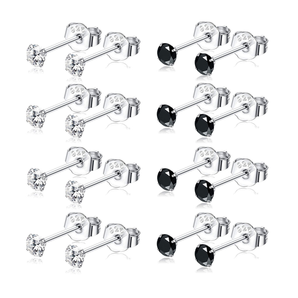 [Australia] - Sllaiss 8 Pairs Sterling Silver Cubic Zirconia Stud Earrings Tiny 2.5mm White Black Round CZ Stud Earrings Set for Women 