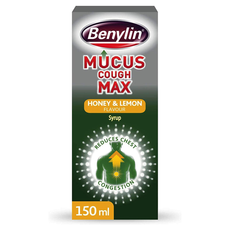 [Australia] - Benylin Mucus Cough Max, Honey and Lemon Flavour, Reduce Cough Intensity from Day 1, Cough Medicine for Adults, 100 mg/5 ml Syrup, 150 ml 150 ml (Pack of 1) 