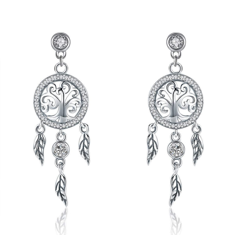 [Australia] - Shysnow Tree of Life Dream Catcher Earrings Necklace 925 Sterling Silver CZ Jewelry for Women Girls 