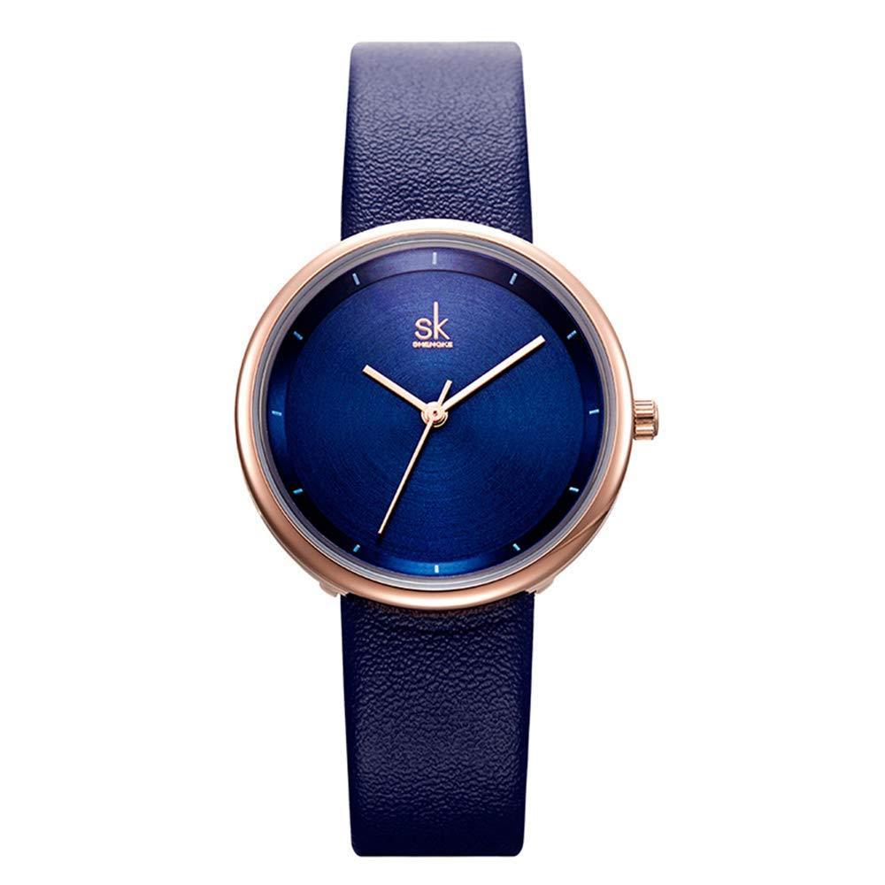 [Australia] - SHENGKE Minimalist Women Watches Leather Band Quartz Analog Casual Fashion Ladies Watch reloj de Mujer Blue 