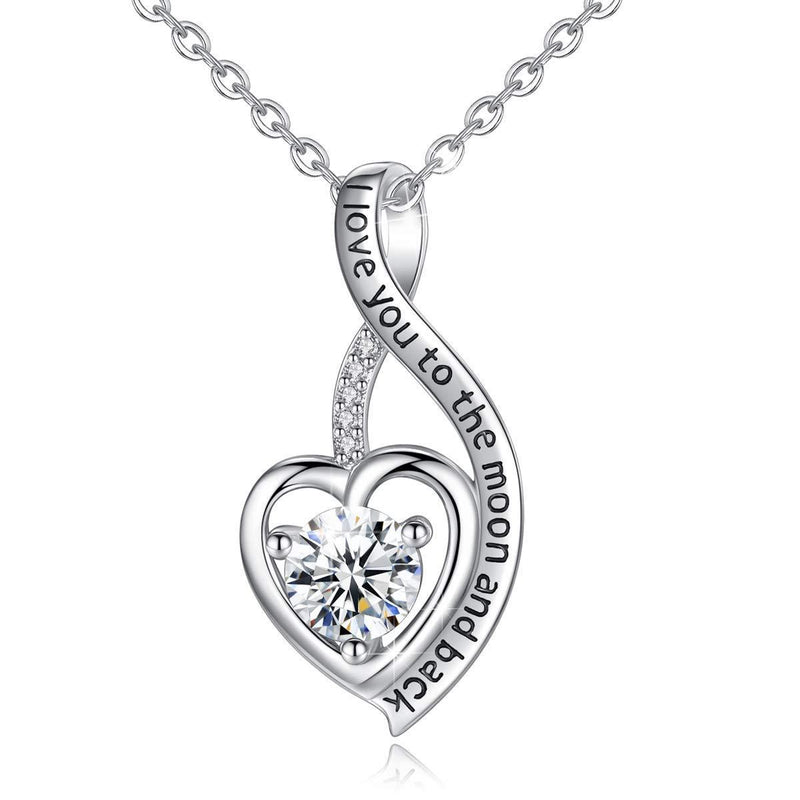 [Australia] - CELESTIA I Love You to the Moon and Back Necklace for Women, 925 Sterling Silver Heart-shape Love Message Engraved Pendant Necklace, Jewellery Gifts for Mom Wife Daughter Girlfriend 