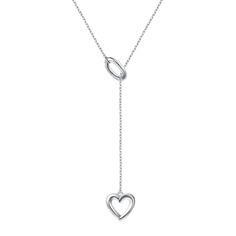 [Australia] - Flyow 925 Sterling Silver Adjustable Y Shaped Long Lariat Necklace Jewelry with Ring and Heart Pendant for Women and Girls 