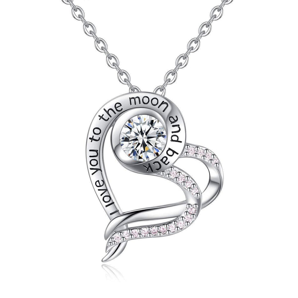 [Australia] - CELESTIA 925 Sterling Silver Heart Pendant Necklace, I Love You to the Moon and Back Jewellery Gifts for Women and Girls 