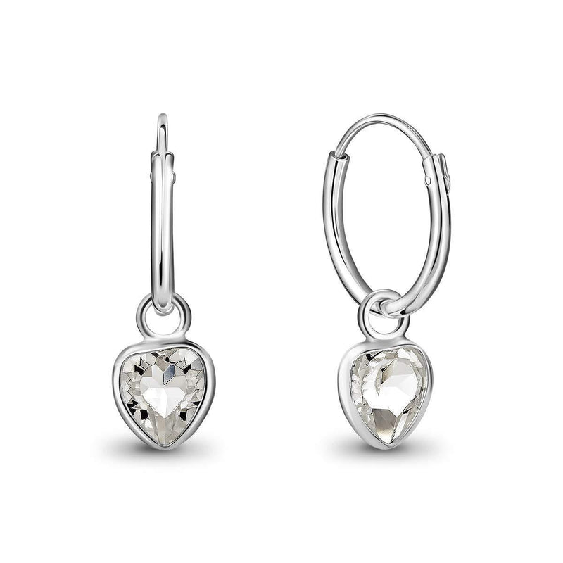 [Australia] - DTPSilver - 925 Sterling Silver Small Hoops Earrings and Dangling Heart with Swarovski Crystal Elements - Colour : Clear 