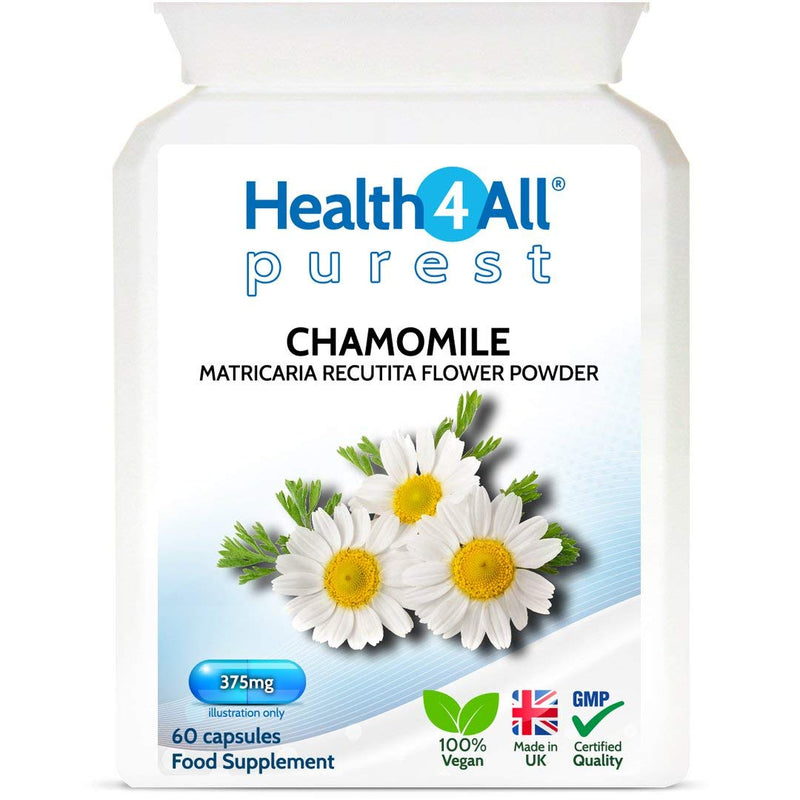 [Australia] - Chamomile 375mg 60 Capsules (V) .(not Tablets) Purest- no additives, Vegan Capsules for Anxiety, Stress, Sleep and Digestive Health. Made in The UK by Health4All 60 Count (Pack of 1) 